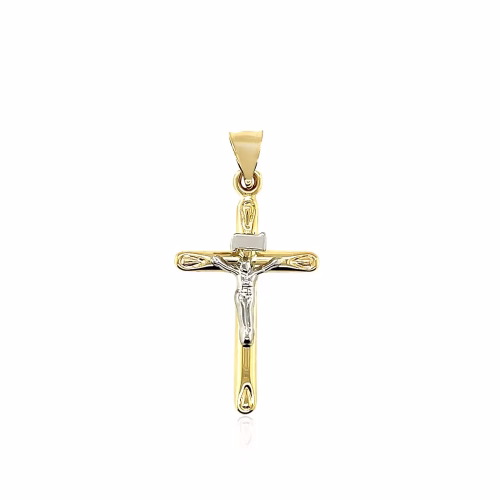 14k Two Tone Gold Cross Pendant - Image 2