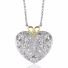 Elegant Sterling Silver & 14k Yellow Gold Filigree Heart Pendant with Diamond Accent - Perfect Gift for Her