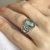 Blue Topaz Gemstone Double Heart Filigree Art 925 Sterling Silver Women Statement Ring - Image 2