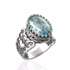 Blue Topaz Gemstone Double Heart Filigree Art 925 Sterling Silver Women Statement Ring