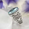 Blue Topaz Gemstone Double Heart Filigree Art 925 Sterling Silver Women Statement Ring - Image 3