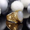 Double Heart Detailed Gray Moonstone Gemstone Filigree Art Gold Plated Sterling Silver Women Statement Ring - Image 3