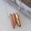 Three Raw Peach Quartz Crystal Pendant Necklace in Gold - Hypoallergenic, Handmade in California - Image 2