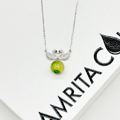 Sterling Silver Twin Swan Aroma Necklace - Gold Green | Energy & Healing | Diffuse on the Go - Image 4