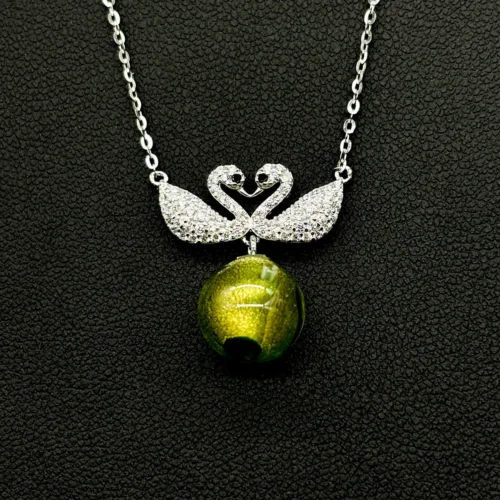 Sterling Silver Twin Swan Aroma Necklace - Gold Green | Energy & Healing | Diffuse on the Go - Image 3