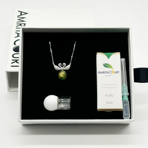 Sterling Silver Twin Swan Aroma Necklace - Gold Green | Energy & Healing | Diffuse on the Go - Image 5