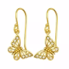 14k Gold Butterfly Earrings - Elegant Gold Drop Earrings with Cubic Zirconia Crystals