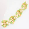 Jade Green, Gold Crystal and Pearl Hex Block Link Bracelet