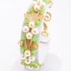 Jade Green, Gold Crystal and Pearl Hex Block Link Bracelet - Image 2