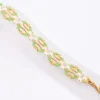 Jade Green, Gold Crystal and Pearl Hex Block Link Bracelet - Image 3