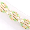 Jade Green, Gold Crystal and Pearl Hex Block Link Bracelet - Image 4