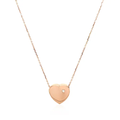 14k Rose Gold Necklace with a Diamond Embellished Flat Heart Design - Image 2