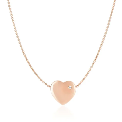 14k Rose Gold Necklace with a Diamond Embellished Flat Heart Design - Image 5