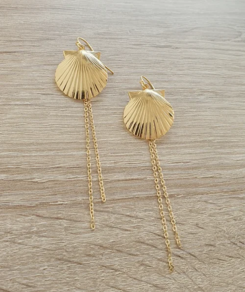 Long-length 18K gold plated seashell earrings - Image 3