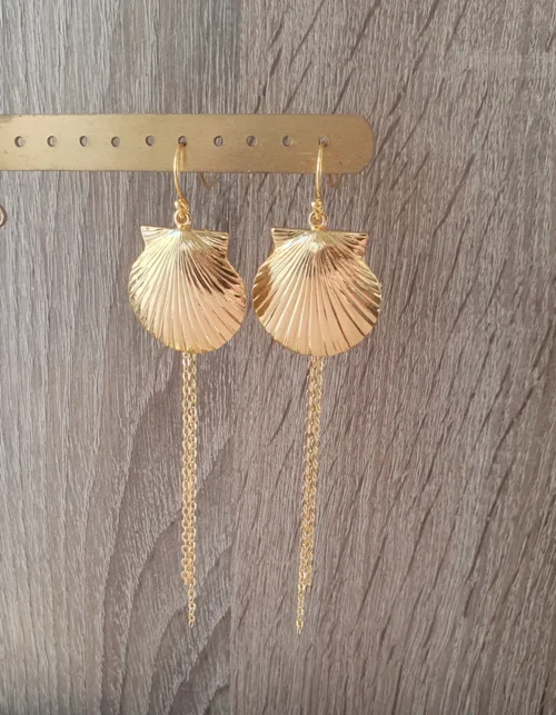 Long-length 18K gold plated seashell earrings - Image 4