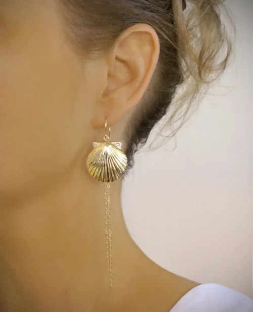 Long-length 18K gold plated seashell earrings