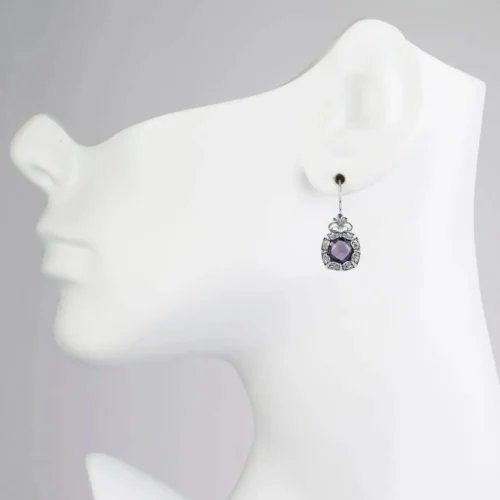 Filigree Art Amethyst Gemstone Women Silver Drop Earrings - Image 2