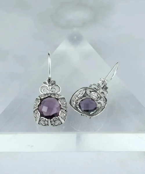 Filigree Art Amethyst Gemstone Women Silver Drop Earrings - Image 3