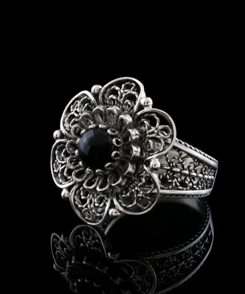 Filigree Art Black Onyx Gemstone Women Silver Statement Ring - Image 3