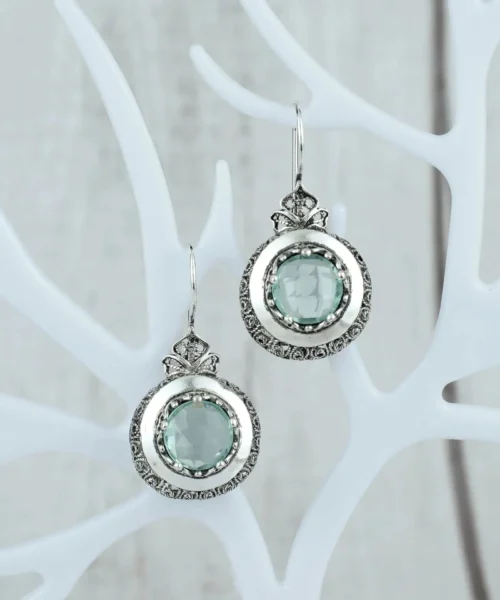 Sterling Silver Filigree Art Aquamarine Gemstone Women Drop Earrings - Image 4