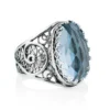 Filigree Art Blue Topaz Gemstone Women Oval Silver Cocktail Ring - Elegant and Timeless