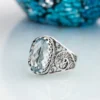 Filigree Art Blue Topaz Gemstone Women Oval Silver Cocktail Ring - Elegant and Timeless - Image 3