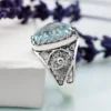 Filigree Art Blue Topaz Gemstone Women Oval Silver Cocktail Ring - Elegant and Timeless - Image 4