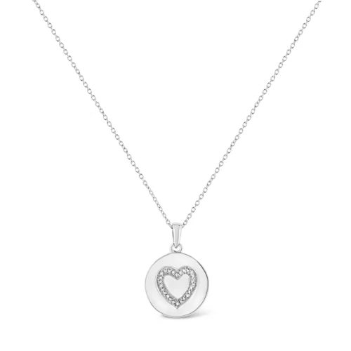 .925 Sterling Silver Prong-Set Diamond Accent Heart Emblemed 18" Pendant Necklace (I-J Color, I1-I2 Clarity) - Image 2