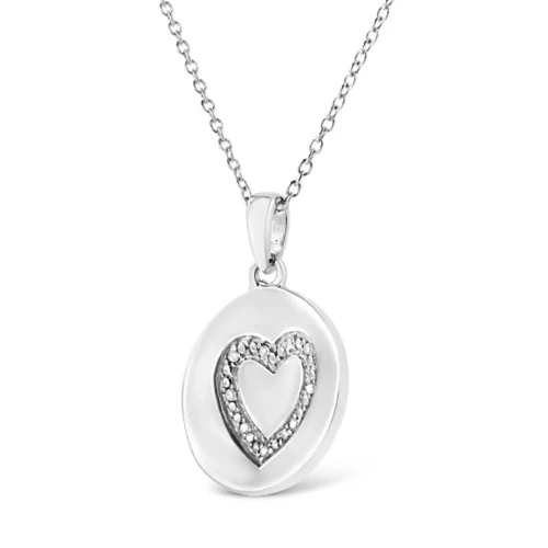 .925 Sterling Silver Prong-Set Diamond Accent Heart Emblemed 18" Pendant Necklace (I-J Color, I1-I2 Clarity) - Image 3