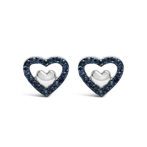 925 Sterling Silver 1/6 Cttw Diamond Open Double Heart Stud Earrings - Choice of Diamond Color - Image 2