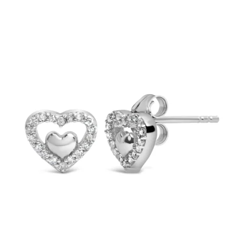 925 Sterling Silver 1/6 Cttw Diamond Open Double Heart Stud Earrings - Choice of Diamond Color - Image 4