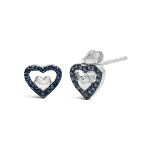 925 Sterling Silver 1/6 Cttw Diamond Open Double Heart Stud Earrings - Choice of Diamond Color - Image 5