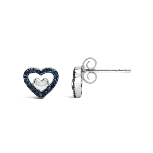 925 Sterling Silver 1/6 Cttw Diamond Open Double Heart Stud Earrings - Choice of Diamond Color - Image 8