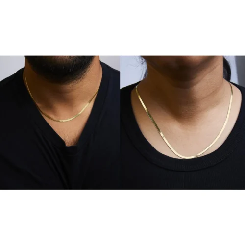 Unisex Solid 14K Gold 2.8mm Imperial Herringbone Chain Necklace - Image 7