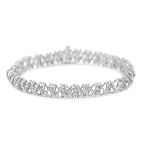 Sterling Silver rose-cut Diamond X-Link Bracelet (1 cttw, I-J Color, I2-I3 Clarity) - Image 2