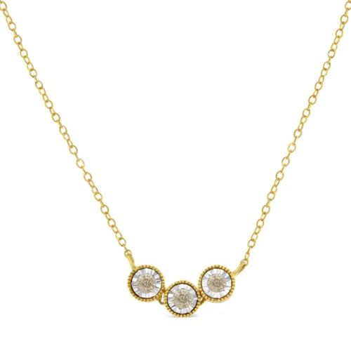 Two-Toned Sterling-Silver Champagne Diamond 3 Stone Necklace (1/4 cttw, K-L Color, I2-I3 Clarity) - Image 2