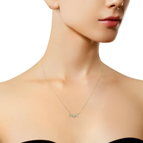 Two-Toned Sterling-Silver Champagne Diamond 3 Stone Necklace (1/4 cttw, K-L Color, I2-I3 Clarity) - Image 3