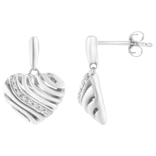 Sterling Silver Heart Diamond Accent Puff Earrings (I-J, I1-I2) - Image 2