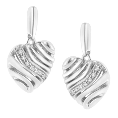 Sterling Silver Heart Diamond Accent Puff Earrings (I-J, I1-I2) - Image 3