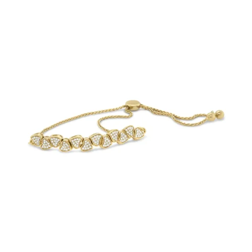 Yellow Gold Plated .925 Sterling Silver 1/2 Cttw Diamond Sideways Hearts Bolo Bracelet (H-I Color, I1-I2 Clarity) - 4-10 Adjustable - Image 4