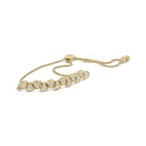 Yellow Gold Plated .925 Sterling Silver 1/2 Cttw Diamond Sideways Hearts Bolo Bracelet (H-I Color, I1-I2 Clarity) - 4-10 Adjustable - Image 5