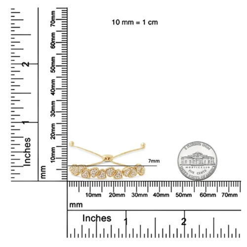 Yellow Gold Plated .925 Sterling Silver 1/2 Cttw Diamond Sideways Hearts Bolo Bracelet (H-I Color, I1-I2 Clarity) - 4-10 Adjustable - Image 8