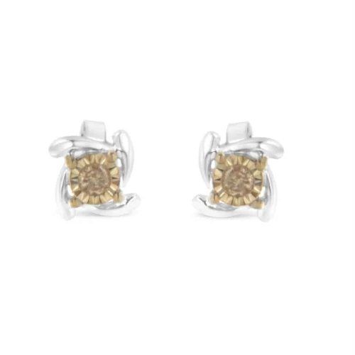 Two-Toned Sterling-Silver Diamond Stud Earring (0.10 cttw, Champagne Color, I2-I3 Clarity) - Image 2