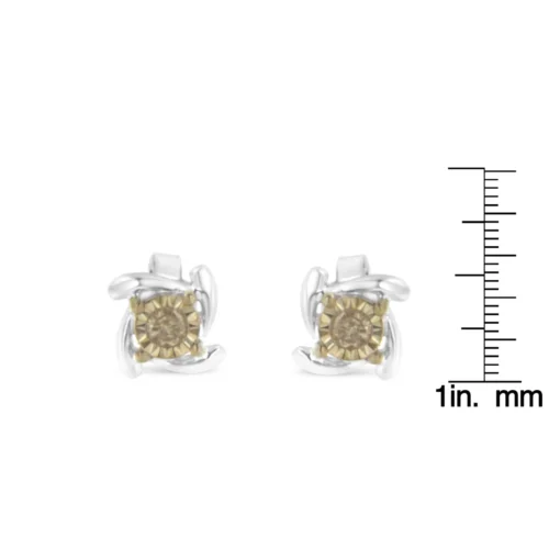 Two-Toned Sterling-Silver Diamond Stud Earring (0.10 cttw, Champagne Color, I2-I3 Clarity) - Image 6