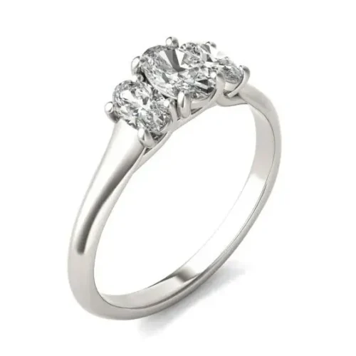 1 CTW Oval Lab Grown Diamond Three Stone Engagement Ring 14K White Gold (G-VS) - Image 2