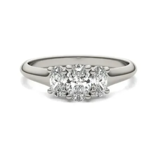 1 CTW Oval Lab Grown Diamond Three Stone Engagement Ring 14K White Gold (G-VS) - Image 4