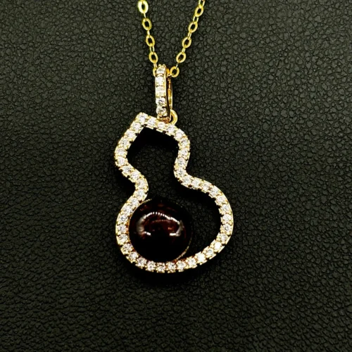 Golden Gourd Aroma Necklace with Amethyst - Energy & Healing - Sterling Silver Chain - Image 3