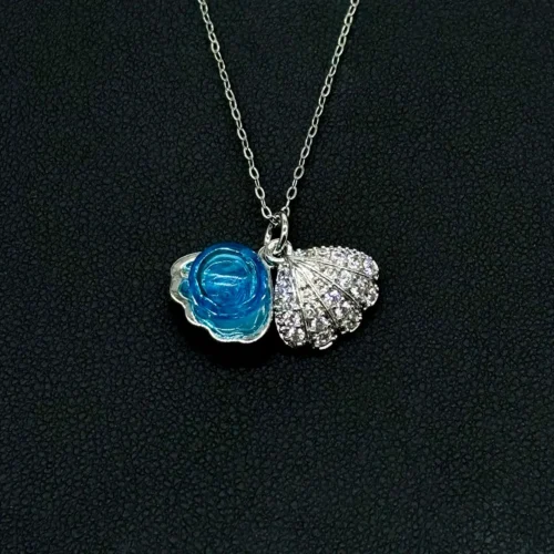 Diamond Shell Aroma Necklace - Aqua | Energy & Healing | Diffuse on the Go | Sterling Silver Chain - Image 2