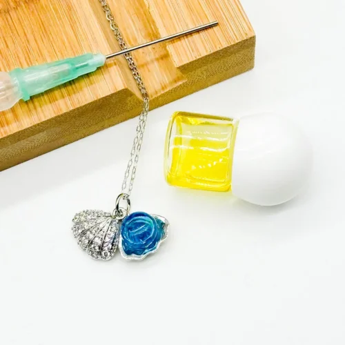 Diamond Shell Aroma Necklace - Aqua | Energy & Healing | Diffuse on the Go | Sterling Silver Chain - Image 3