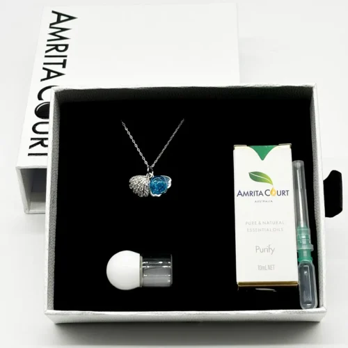 Diamond Shell Aroma Necklace - Aqua | Energy & Healing | Diffuse on the Go | Sterling Silver Chain - Image 4